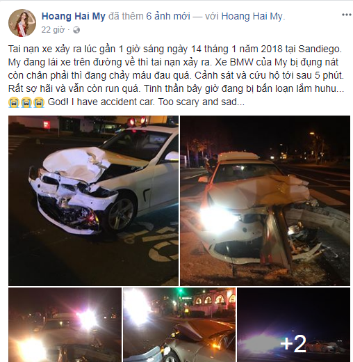 Một Hoa hậu người Việt bị tai nạn giao thông nghiêm trọng giữa đêm, xe hơi nát phần đầu - Ảnh 1