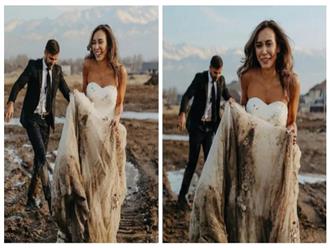 Cặp đôi người ngã vào vũng bùn trong buổi chụp ảnh cưới, kết quả lại bất ngờ thế này!