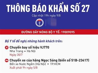Bộ Y tế tìm hành khách trên chuyến bay VJ770 từ Nha trang đến Hà Nội (ngày 30/7) và xe khách Ngọc Sáng từ Hà Nội đi TPHCM (ngày 5/8)