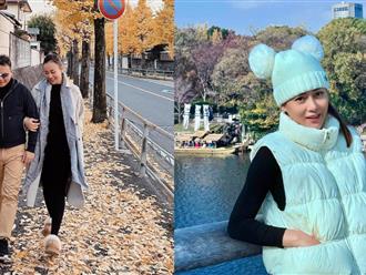 Mẹ bầu Phương Oanh khoác tay chồng đi dạo lãng mạn dưới mùa thu Nhật Bản, không tin nổi sắp làm mẹ 2 con!